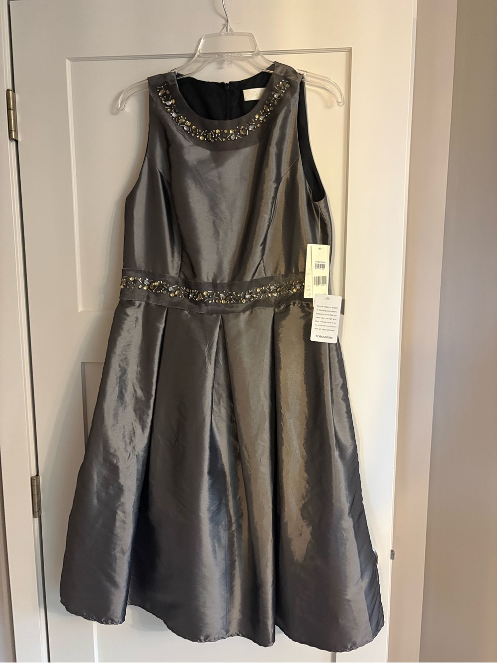 NWT Eliza J Fit & Flare Embellished Taffeta Silver Sz 14